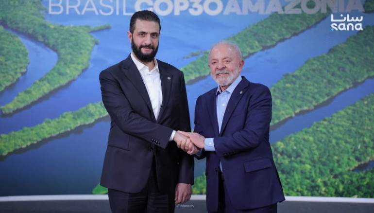 President al-Sharaa welcomed by Brazilian President at COP30 Climate Summit