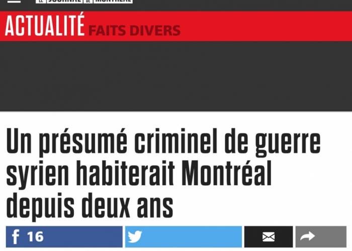 Suspected Syrian war criminal lives in Montreal: Canadian daily