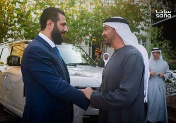 Presidents al-Sharaa, bin Zayed discuss boosting bilateral ties in Abu Dhabi