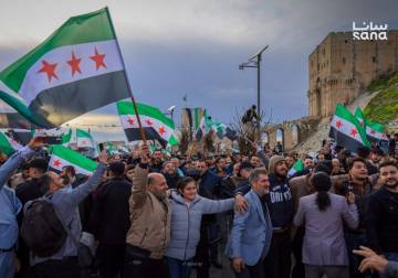Large gathering near Aleppo Citadel marks the 15th anniversary of the Syrian Revolution