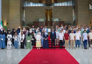 President al-Sharaa, wife receive top high school graduates and their families
